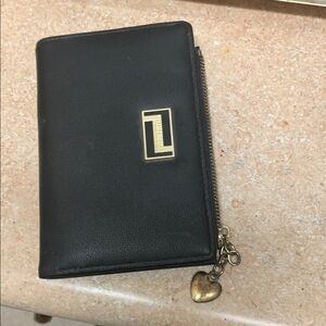 Black Leather Wallet with Gold Heart Charm